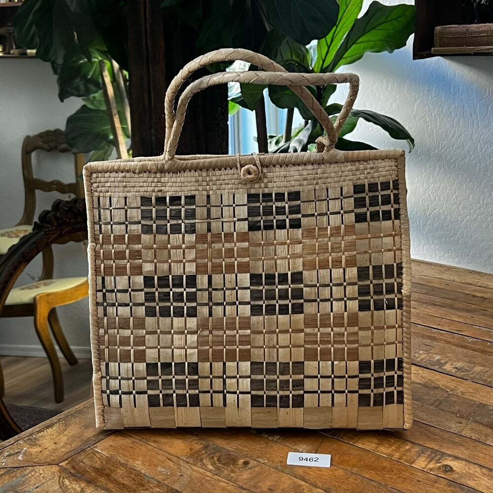 Basket Weave Purse Beach Handbag Double Handles - Picture 12 of 12